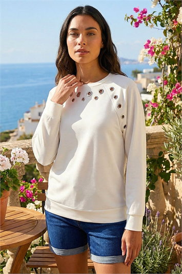 White Eyelet Detail Stretch Top