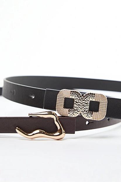 Multi Double Pack Gold Statement Buckle Faux Leather Fashion Belt