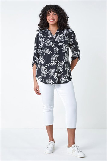 Curve Textured Floral Notch Neck Shirt 19275308