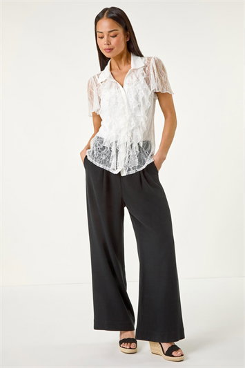 Petite Lace Frill Button Up Blouse 10207638