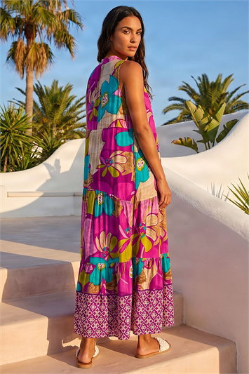 Boho Floral Print Smock Maxi Dress 14526176