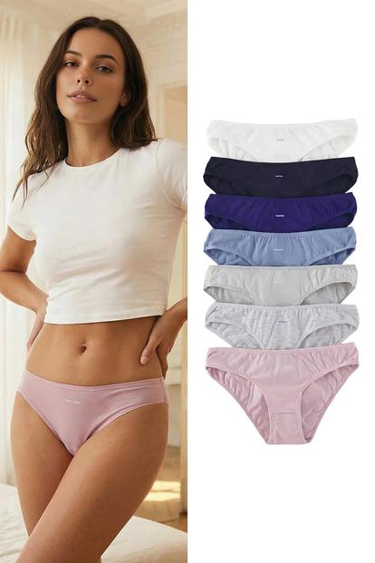 Multi 7 Pack Cotton Rich Logo Print Bikini Briefs Set
