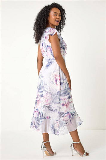 Petite Floral Print Wrap Frill Midi Dress 14587736