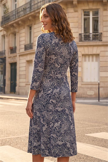 Petite Paisley Tie Neck Dress 14935160