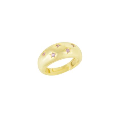 Pink Celestial Star Sterling Silver Dome Ring With Pink Stones