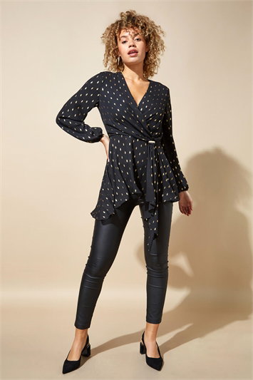 Metallic Polka Dot Print Cross Over Top 20049108