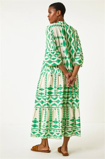 Aztec Print Tiered Midi Smock Dress 14554834