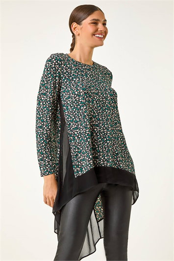 Ditsy Spot Print Chiffon Hem Tunic Top 19307809