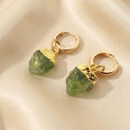 Metallic Raw Peridot August Birthstone Gold Plated Huggies