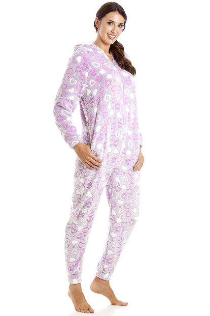 Purple Multicoloured Supesoft Heart Print Onesie