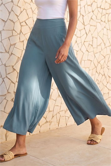 Blue Palazzo Culotte Wide Leg Trouser