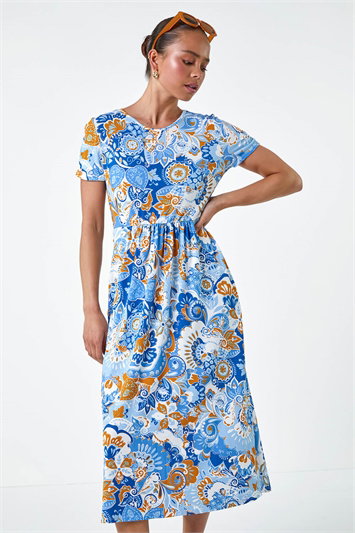 Petite Paisley Print Midi Stretch Dress 14623709