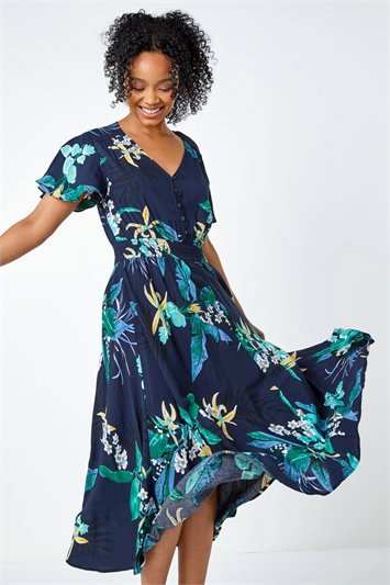Petite Floral Shirred Midi Dress 14370060