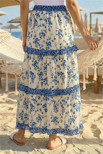 Floral Contrast Print A-Line Skirt 17064638