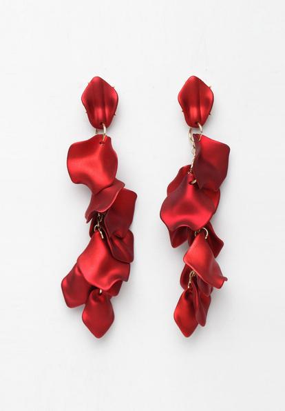 Purple Dark Green Rose Petal Shaped Danglers Earrings.