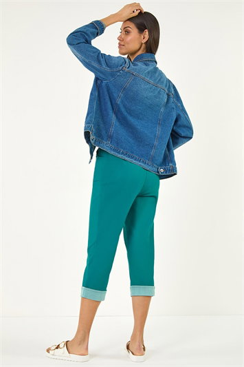 Green Contrast Detail Cropped Stretch Trouser