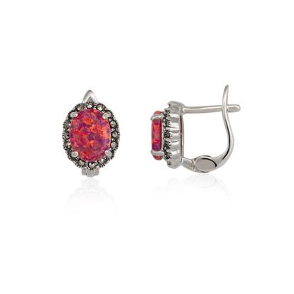 Metallic Oval Red Opal High Quality Sterling Silver Earrings