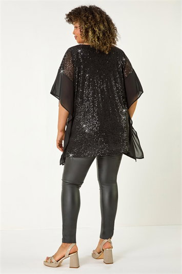 Curve Full Sequin Chiffon Overlay Top 19314008