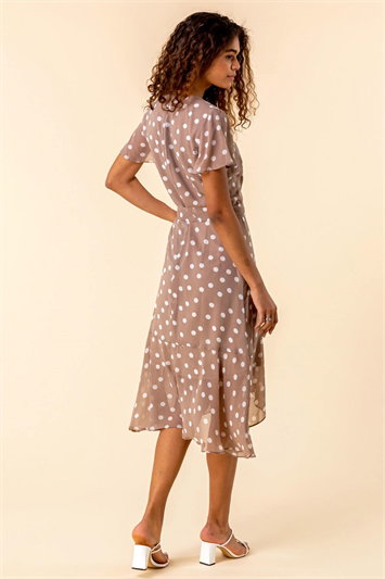 Polka Dot Frilled Hem Wrap Dress 14113190
