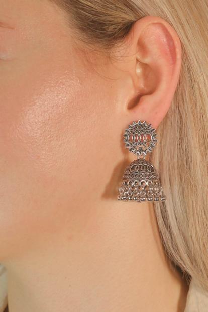Metallic Oxidised Bohemian Jhumki Earrings - Bridal Boho Style