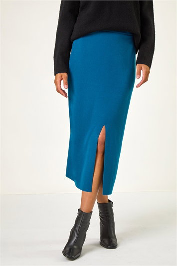Multi Front Split Knitted Midi Skirt