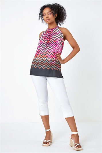 Petite Zig Zag Print Halterneck Top 19230472