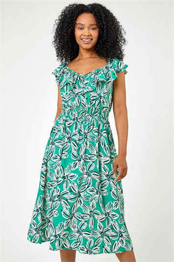 Petite Floral Shirred Waist Dress 14279334