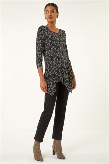 Floral Print Asymmetric Tunic Top 19427508