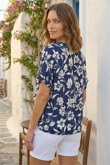 Petite Floral Print Button Top 20245060