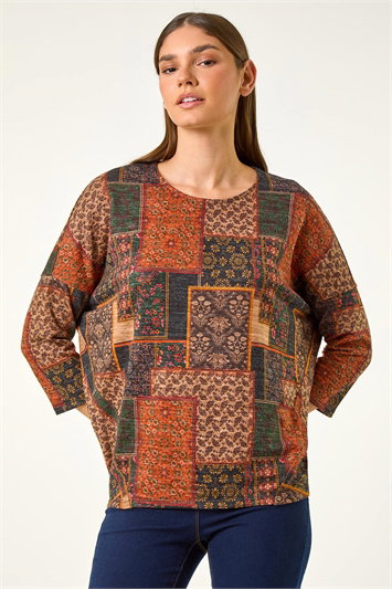 Patchwork Print Stretch Top 19325664