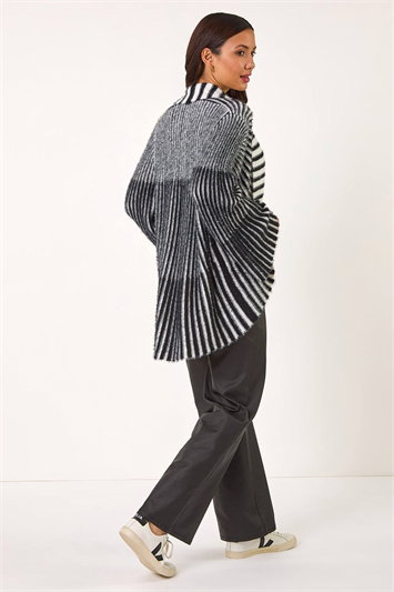 Shawl Fluffy Striped Knit Cardigan 16164008