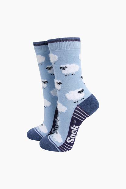 Blue Sheep Fluffy Bamboo Socks In Blue