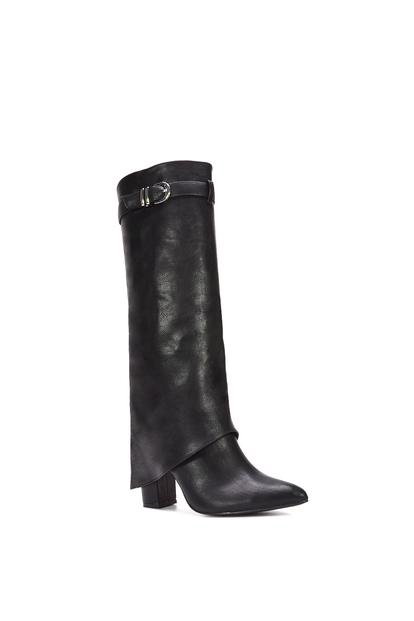 'Aaliyah' Fold Over Boots Block Heel Buckle Point Toe M000013885