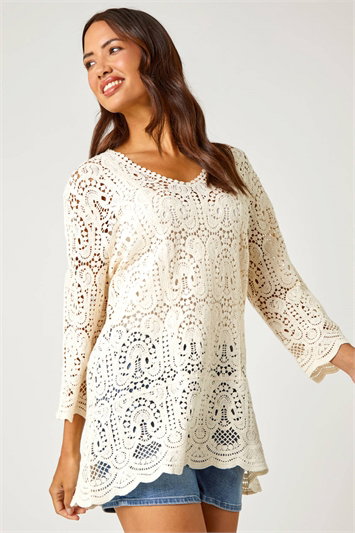 white crochet tunic top