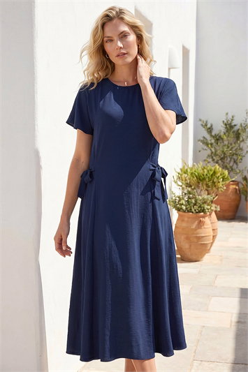 Blue Side Tie Detail Midi Dress