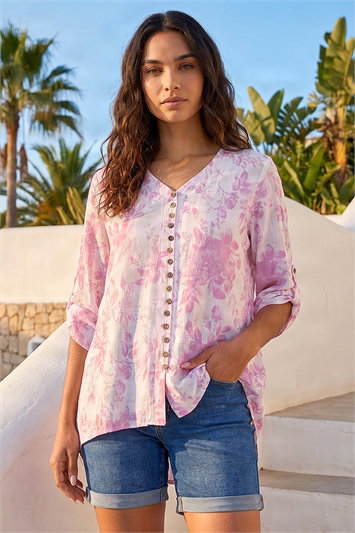 Button Detail Floral Top 20170946