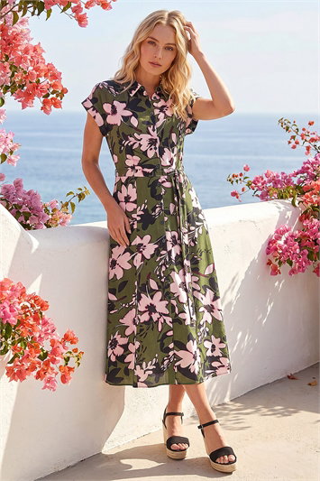 Floral Print Belted Midi Dress 14860940
