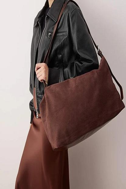 Brown Women's Slouchy Suede Shoulder Bag With Adjustable Strap