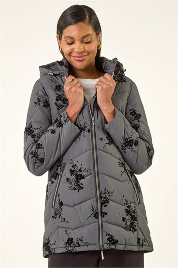 Floral Flock Padded Coat 12040336