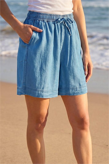 Blue Petite Elasticated Waist Shorts