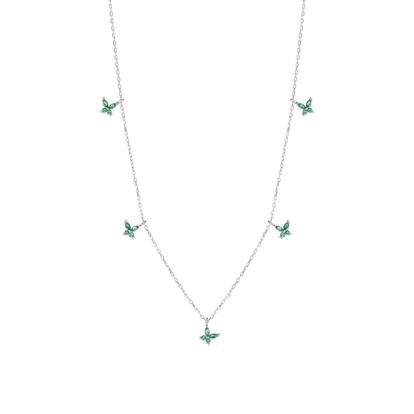 Metallic Green Butterfly Sterling Silver Charm Necklace