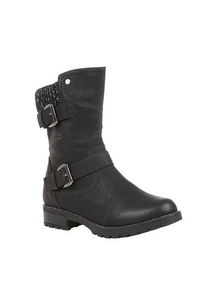 Black Jemima Low Block Heel Biker Boots