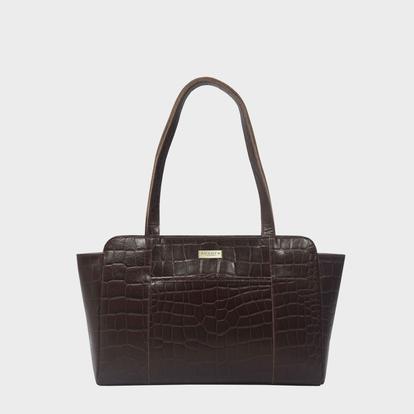 Black 'Judith' Croc Real Leather Shoulder Bag