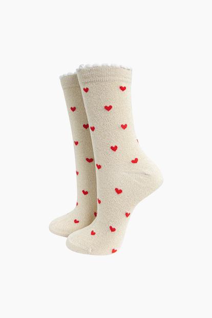 Pink Love Hearts Combed Cotton Glitter Socks
