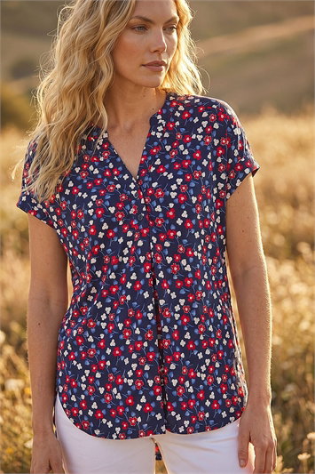Red Floral Puff Print Textured Shirt