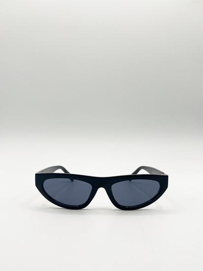Black Retro Oval Sunglasses In Black