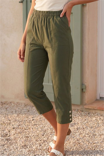 Green Petite Bengaline Cropped Stretch Trouser
