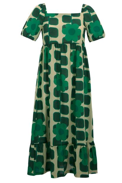 Green Orla Kiely Giant Square Flower Midi Dress