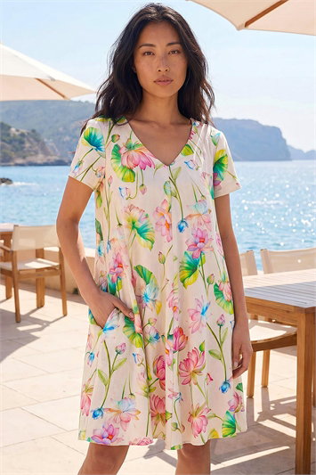 Pink Petite Floral Swing Dress