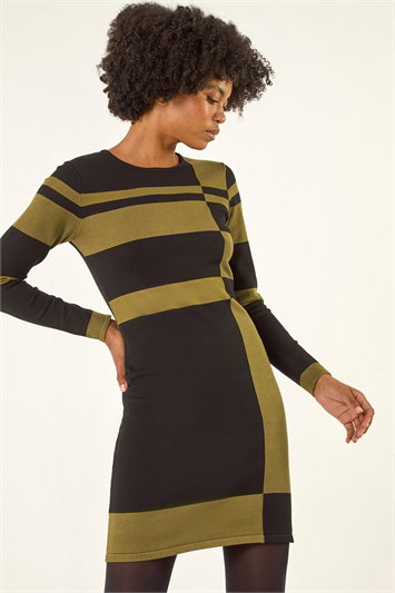 Green Colour Block Knitted Dress